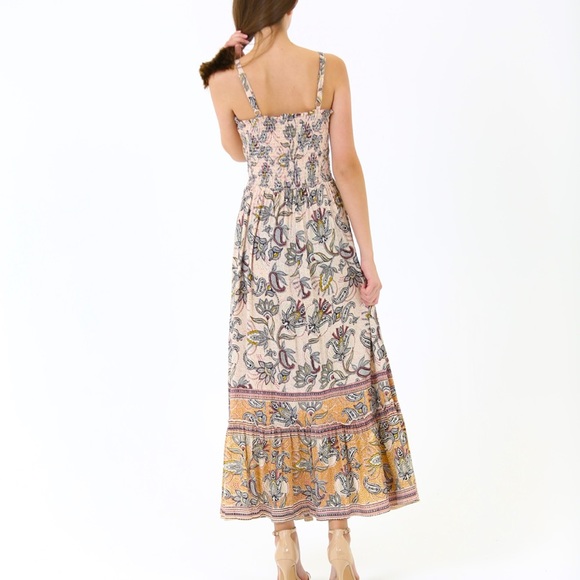 Multi-Color Floral Smocked Tiered Boho Maxi Dress - Picture 2 of 5